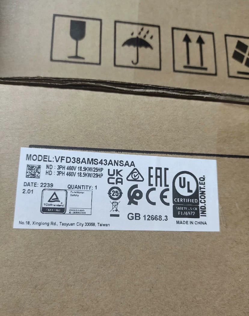 100 % helt ny original och äkta Delta VFD38AMS43ANSAA 380V/18,5KW Frekvensomvandlare Driv servomotor
