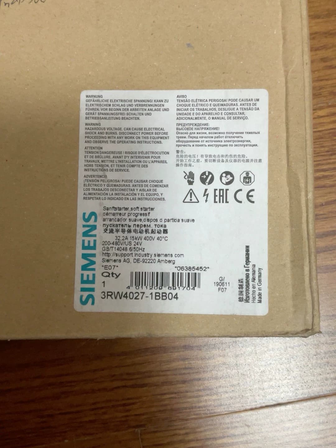 Helt ny, äkta, fabriksstyrd Siemens 3RW4027-1BB04 mjukstartare SIRIUS SOFT STARTER