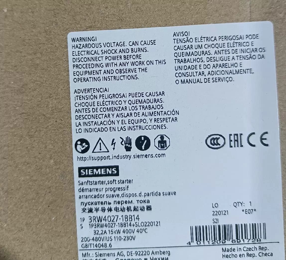 Helt ny, äkta, fabriksanpassad Siemens 3RW4027-1BB14 mjukstartare SIRIUS SOFT STARTER