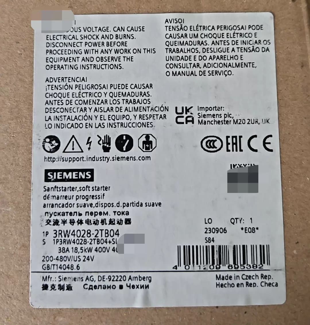 Helt ny, äkta, fabriksanpassad Siemens 3RW4028-2TB04 mjukstartare SIRIUS SOFT STARTER